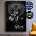 Faceless Man Holding Hat In Suit Canvas Wall Art, Large Vertical