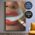 Woman Smoking Cigarette Close Up Canvas Wall Art, Large Vertical