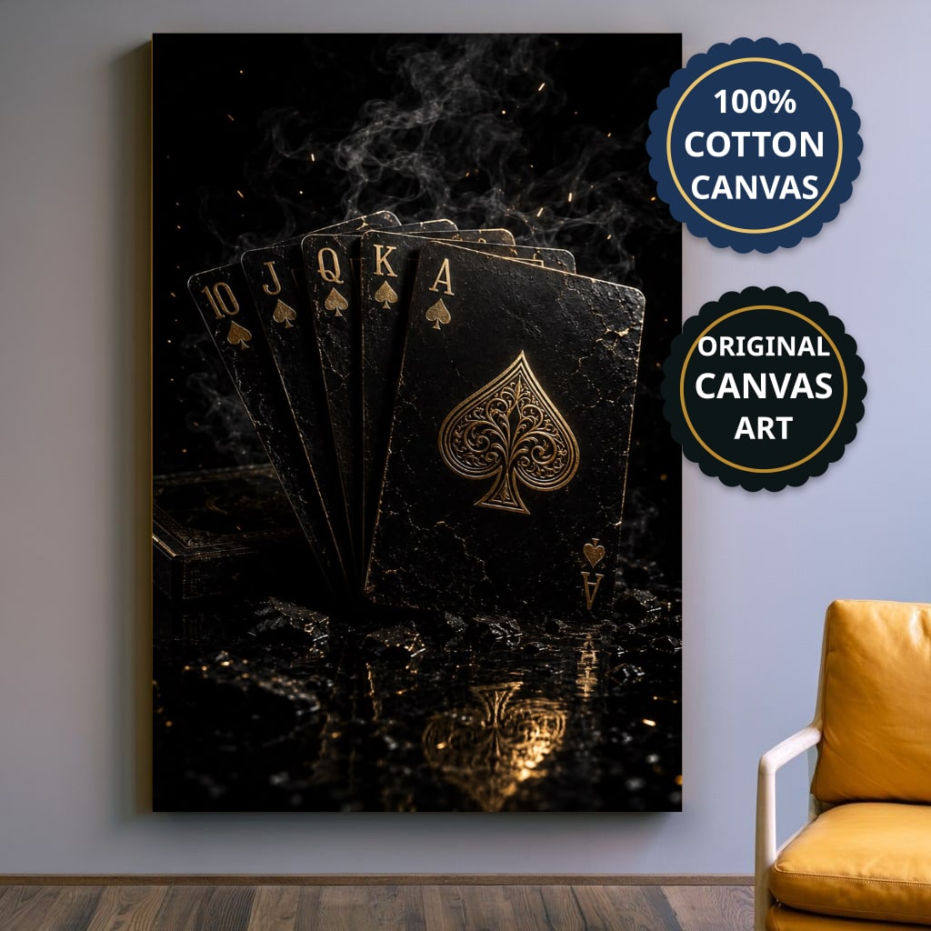 Vintage Playing Cards With Spade Canvas Wall Art, Large Vertical