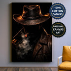 Mysterious Cowboy With Cigar Smoke Canvas Wall Art, Large Vertical