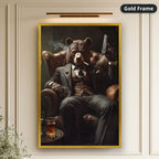 Bear Mob Boss In Armchair Canvas Wall Art, Large Vertical