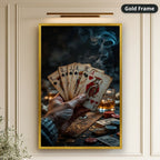 Playing Cards Fan In Smoky Casino Canvas Wall Art, Large Vertical