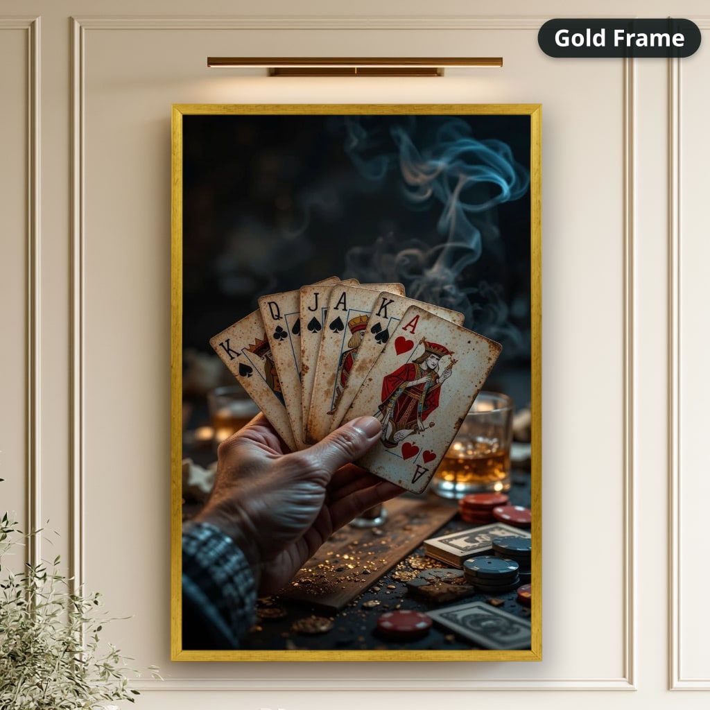 Playing Cards Fan In Smoky Casino Canvas Wall Art, Large Vertical
