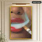 Woman Smoking Cigarette Close Up Canvas Wall Art, Large Vertical