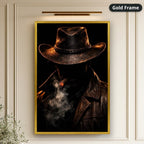 Mysterious Cowboy With Cigar Smoke Canvas Wall Art, Large Vertical