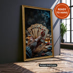 Playing Cards Fan In Smoky Casino Canvas Wall Art, Large Vertical