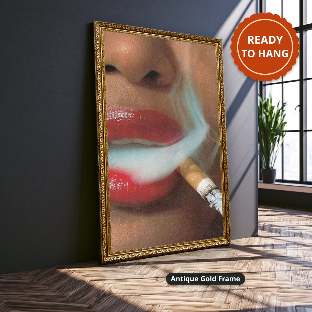 Woman Smoking Cigarette Close Up Canvas Wall Art, Large Vertical