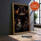 Mysterious Cowboy With Cigar Smoke Canvas Wall Art, Large Vertical