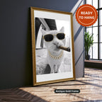 White Cat Wearing Sunglasses With Cigar Canvas Wall Art