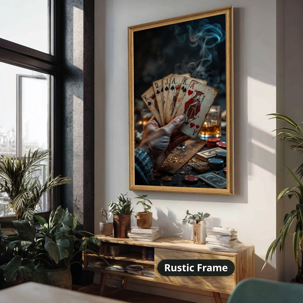 Playing Cards Fan In Smoky Casino Canvas Wall Art, Large Vertical