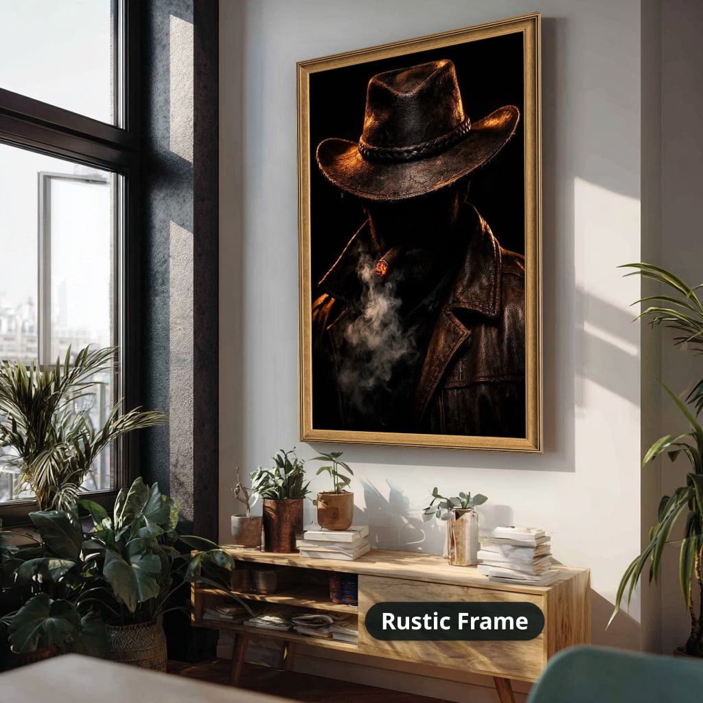 Mysterious Cowboy With Cigar Smoke Canvas Wall Art, Large Vertical
