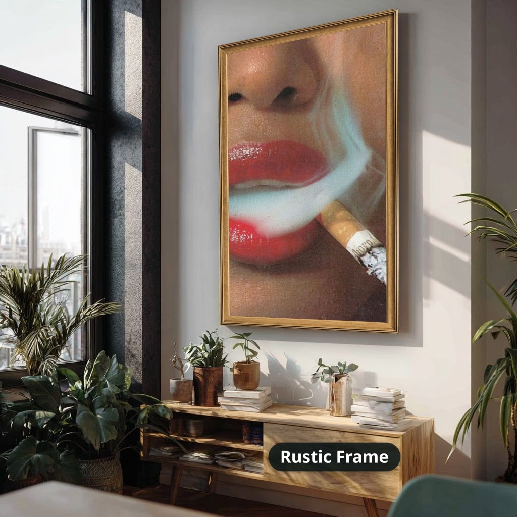 Woman Smoking Cigarette Close Up Canvas Wall Art, Large Vertical
