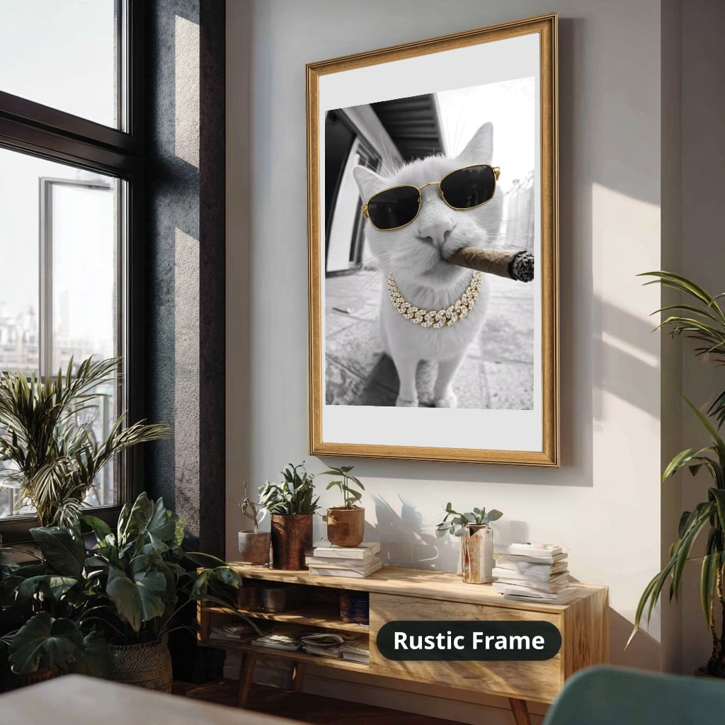 White Cat Wearing Sunglasses With Cigar Canvas Wall Art