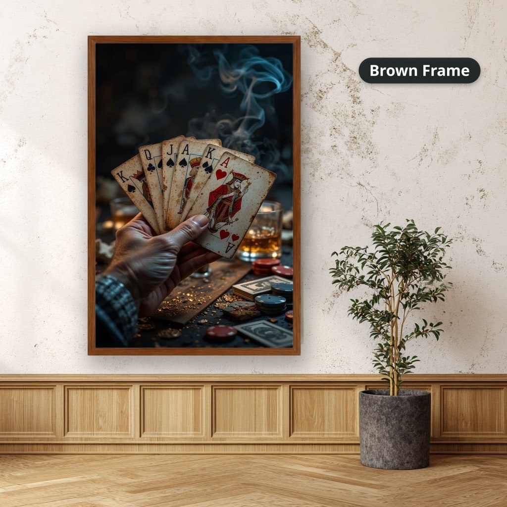 Playing Cards Fan In Smoky Casino Canvas Wall Art, Large Vertical