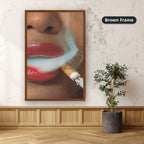 Woman Smoking Cigarette Close Up Canvas Wall Art, Large Vertical