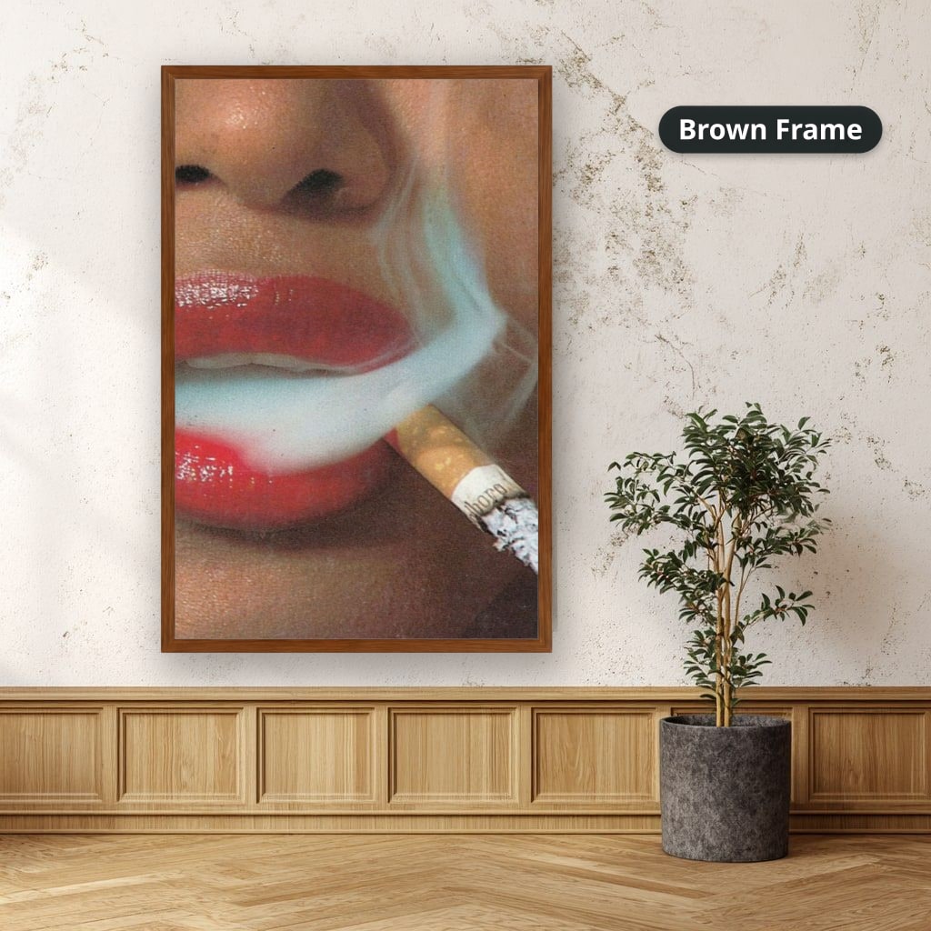 Woman Smoking Cigarette Close Up Canvas Wall Art, Large Vertical