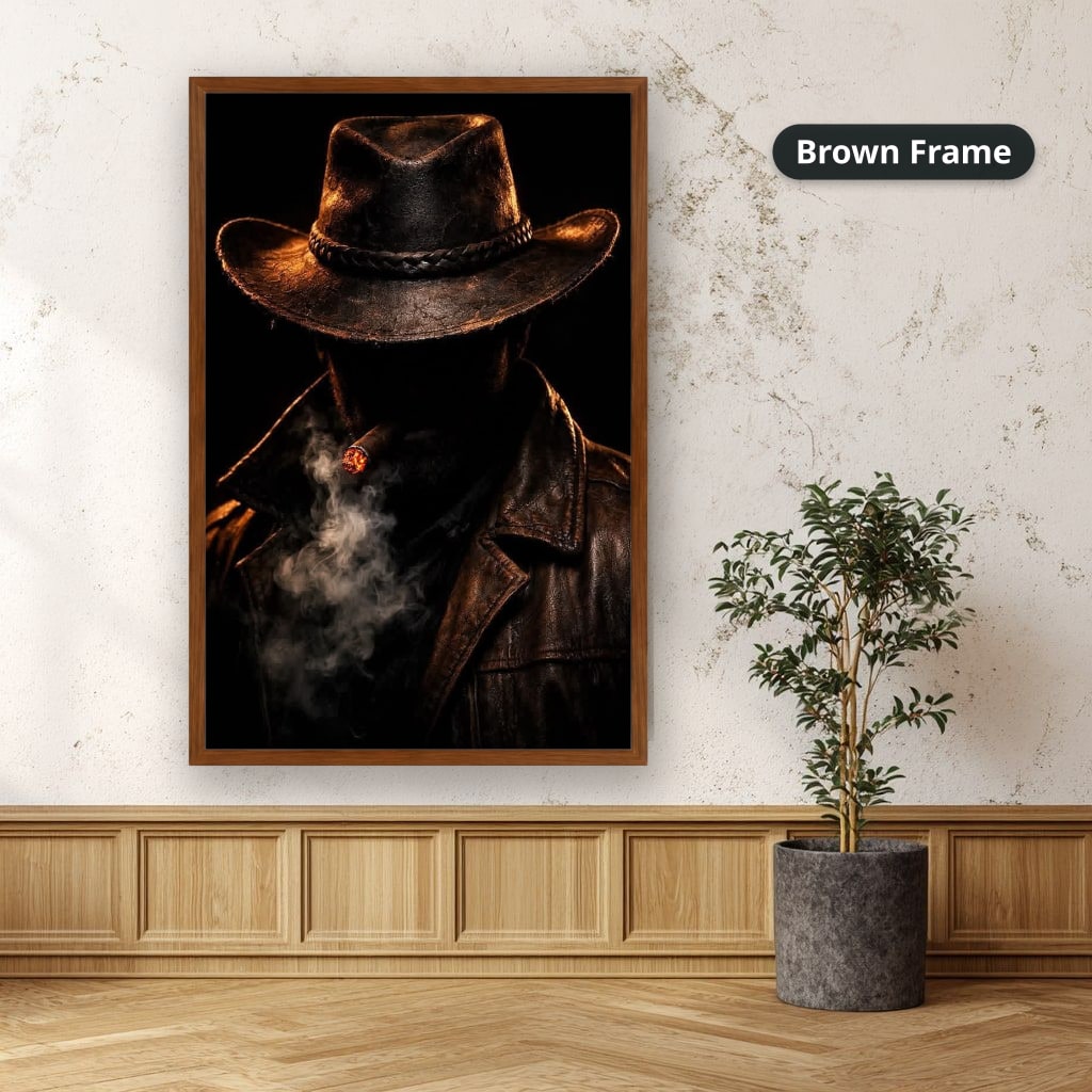 Mysterious Cowboy With Cigar Smoke Canvas Wall Art, Large Vertical