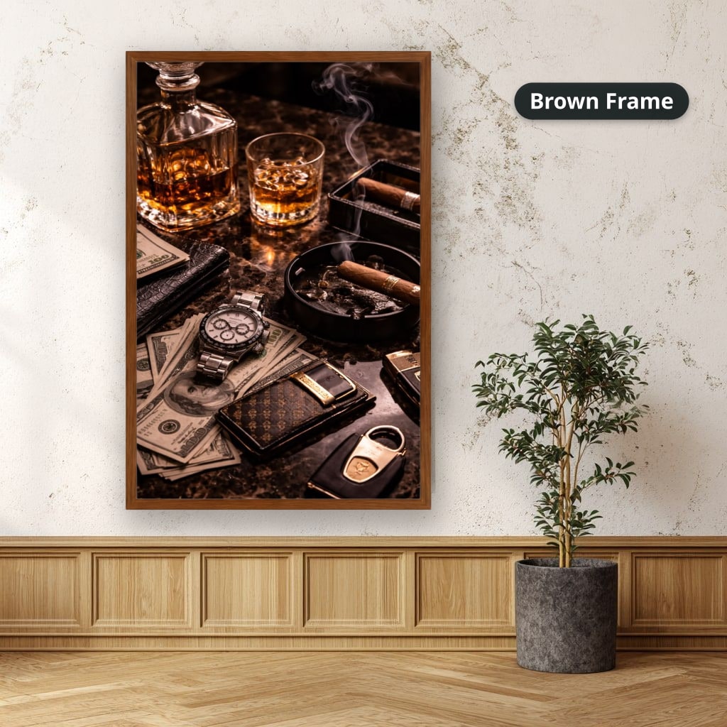 Whiskey Cigar And Luxury Desk Canvas Wall Art, Large Vertical