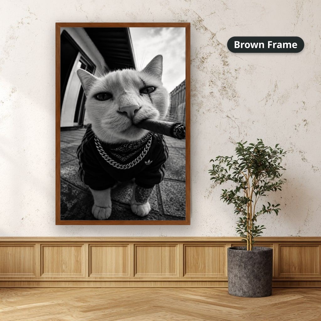 Cat Smoking Cigar In Street Canvas Wall Art, Large Vertical
