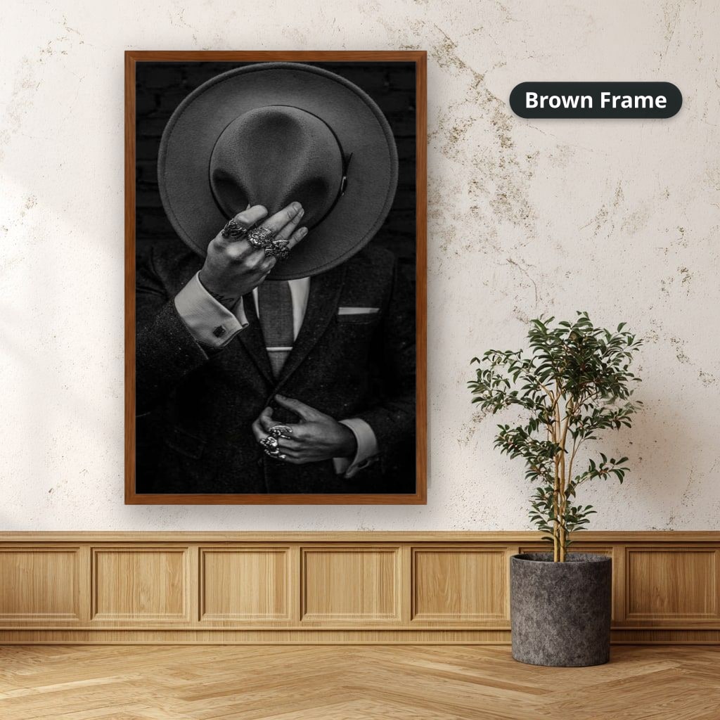 Faceless Man Holding Hat In Suit Canvas Wall Art, Large Vertical