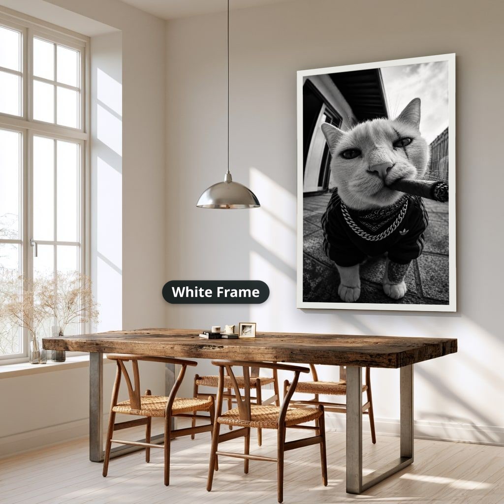 Cat Smoking Cigar In Street Canvas Wall Art, Large Vertical