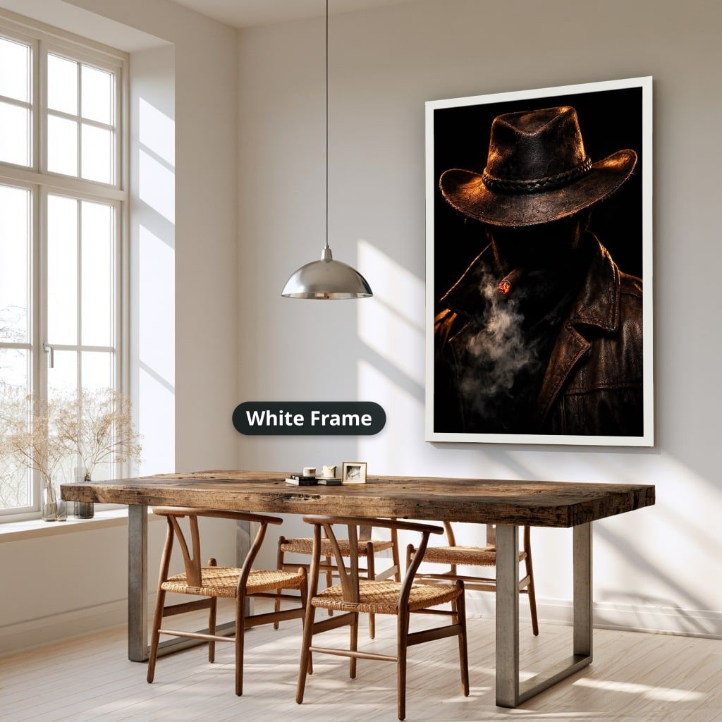 Mysterious Cowboy With Cigar Smoke Canvas Wall Art, Large Vertical