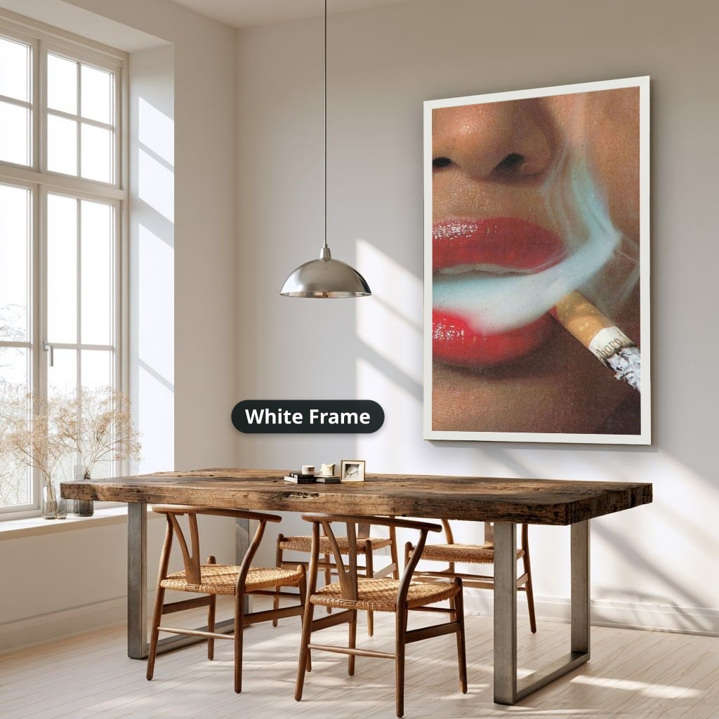 Woman Smoking Cigarette Close Up Canvas Wall Art, Large Vertical
