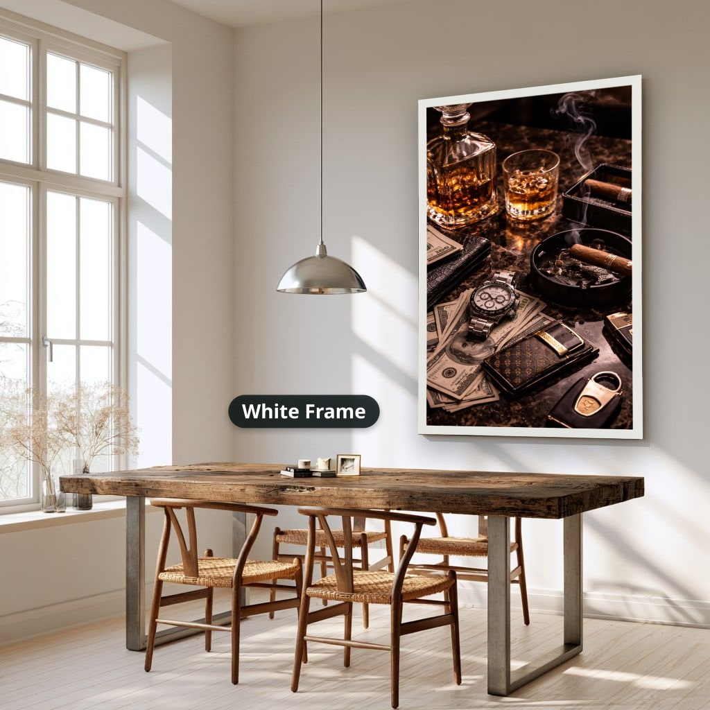 Whiskey Cigar And Luxury Desk Canvas Wall Art, Large Vertical