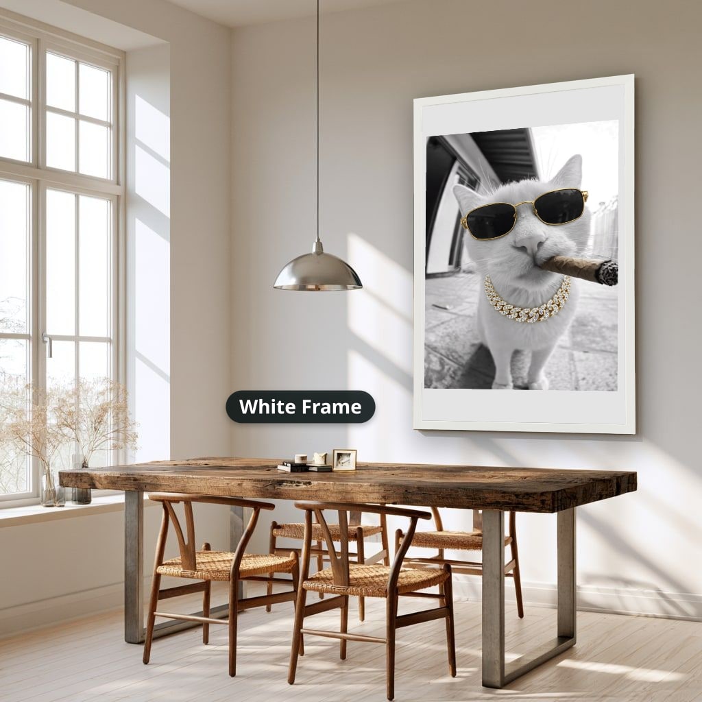 White Cat Wearing Sunglasses With Cigar Canvas Wall Art