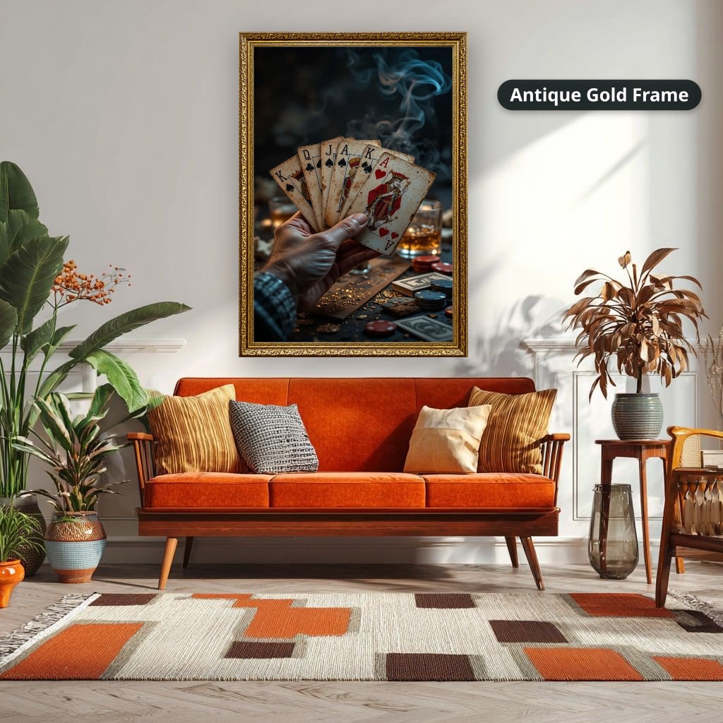 Playing Cards Fan In Smoky Casino Canvas Wall Art, Large Vertical