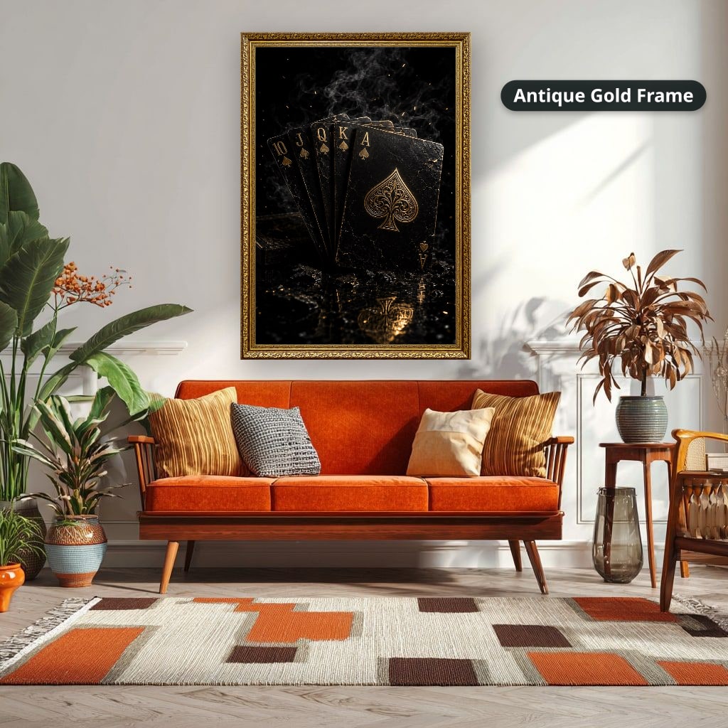 Vintage Playing Cards With Spade Canvas Wall Art, Large Vertical