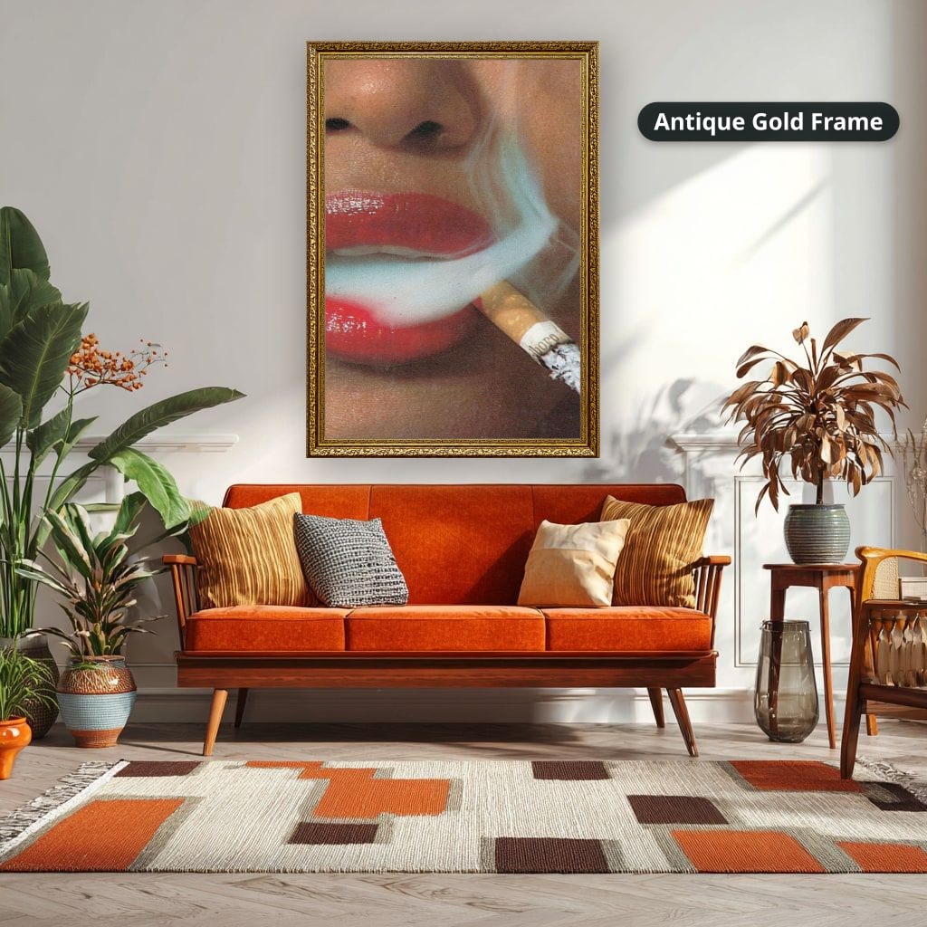 Woman Smoking Cigarette Close Up Canvas Wall Art, Large Vertical