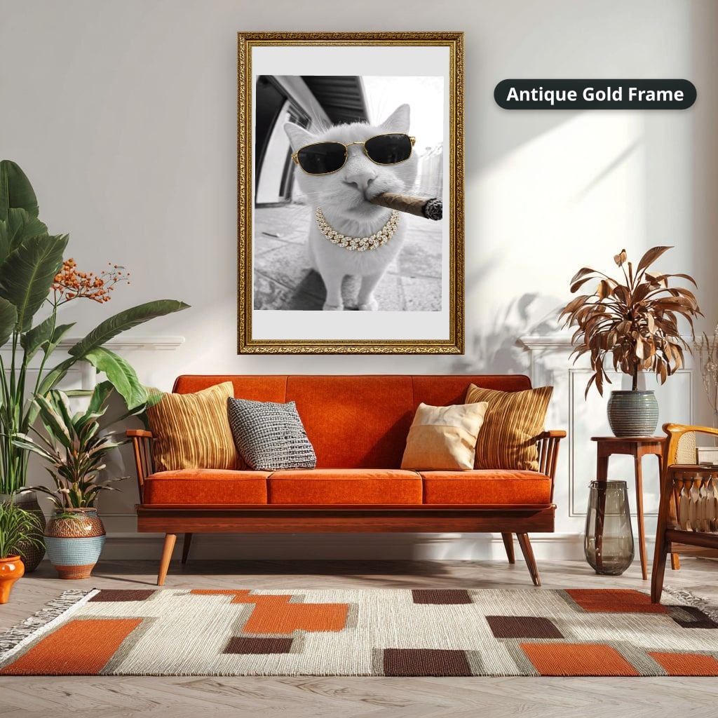 White Cat Wearing Sunglasses With Cigar Canvas Wall Art