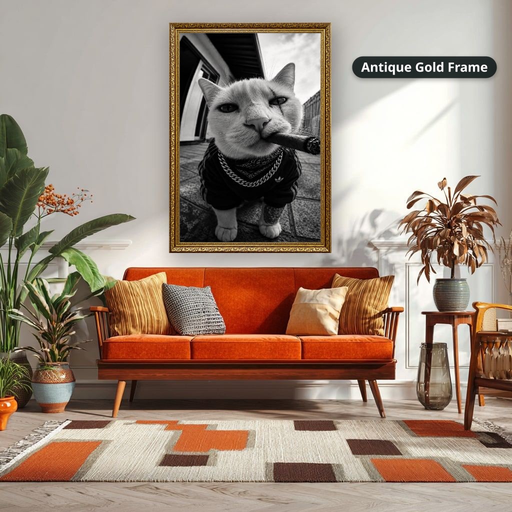 Cat Smoking Cigar In Street Canvas Wall Art, Large Vertical