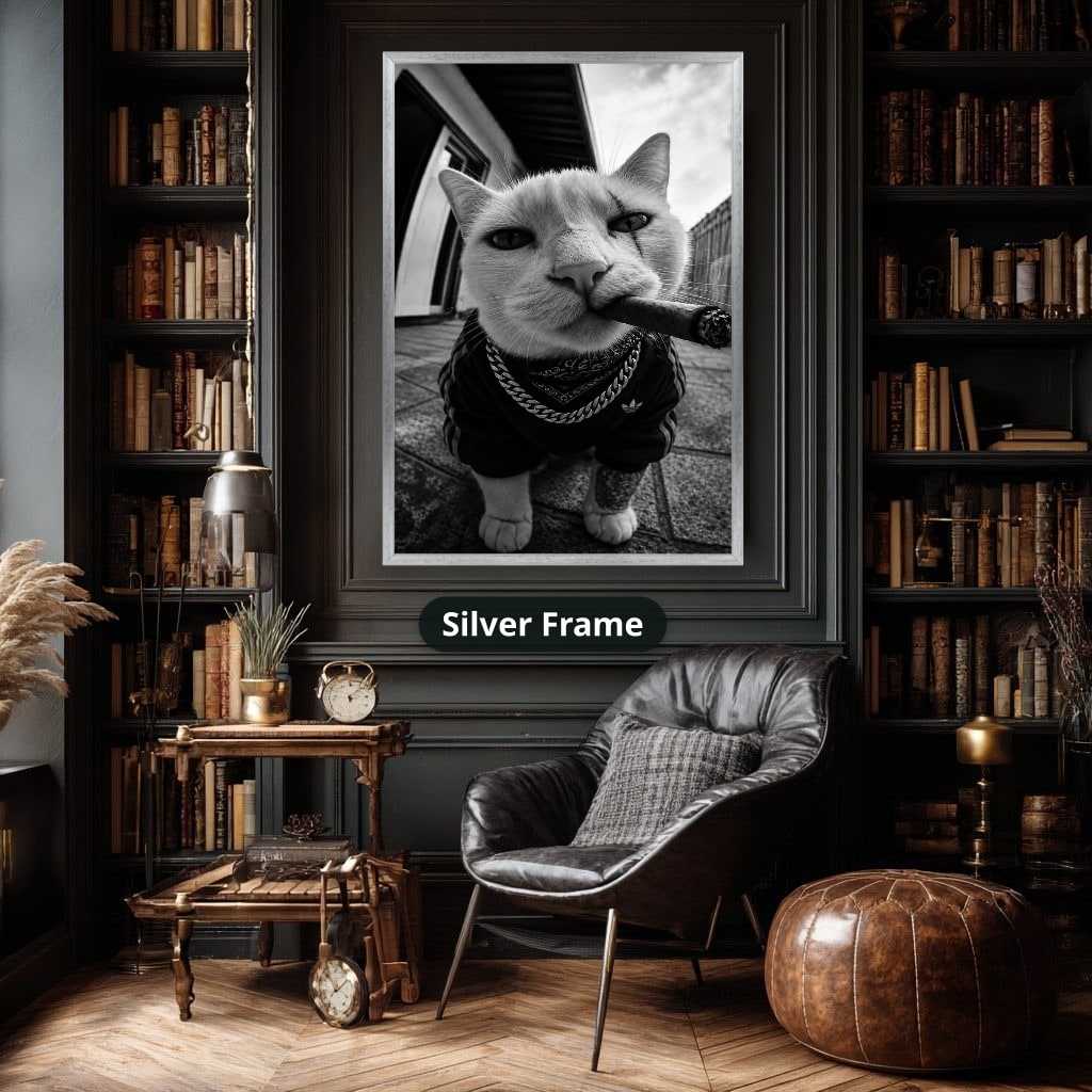 Cat Smoking Cigar In Street Canvas Wall Art, Large Vertical