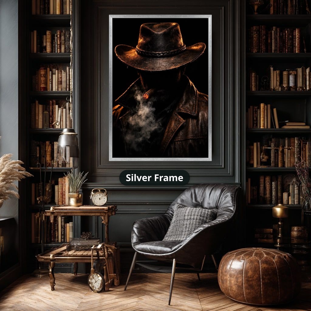 Mysterious Cowboy With Cigar Smoke Canvas Wall Art, Large Vertical