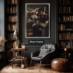 Bear Mob Boss In Armchair Canvas Wall Art, Large Vertical