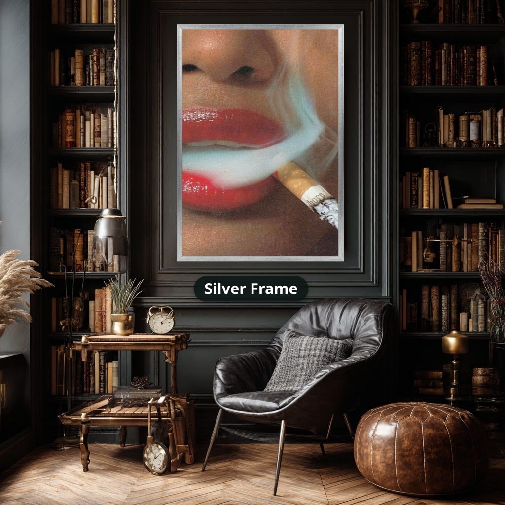 Woman Smoking Cigarette Close Up Canvas Wall Art, Large Vertical