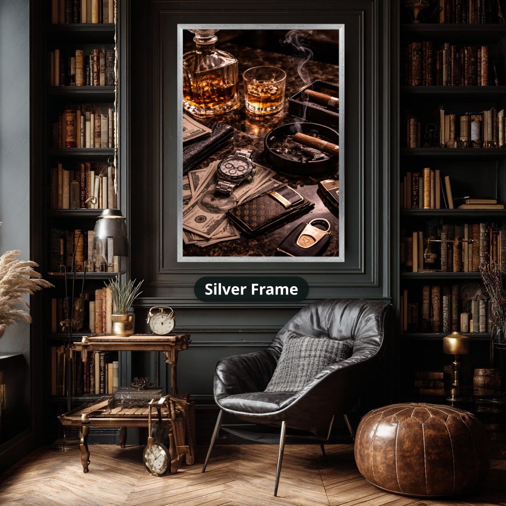 Whiskey Cigar And Luxury Desk Canvas Wall Art, Large Vertical