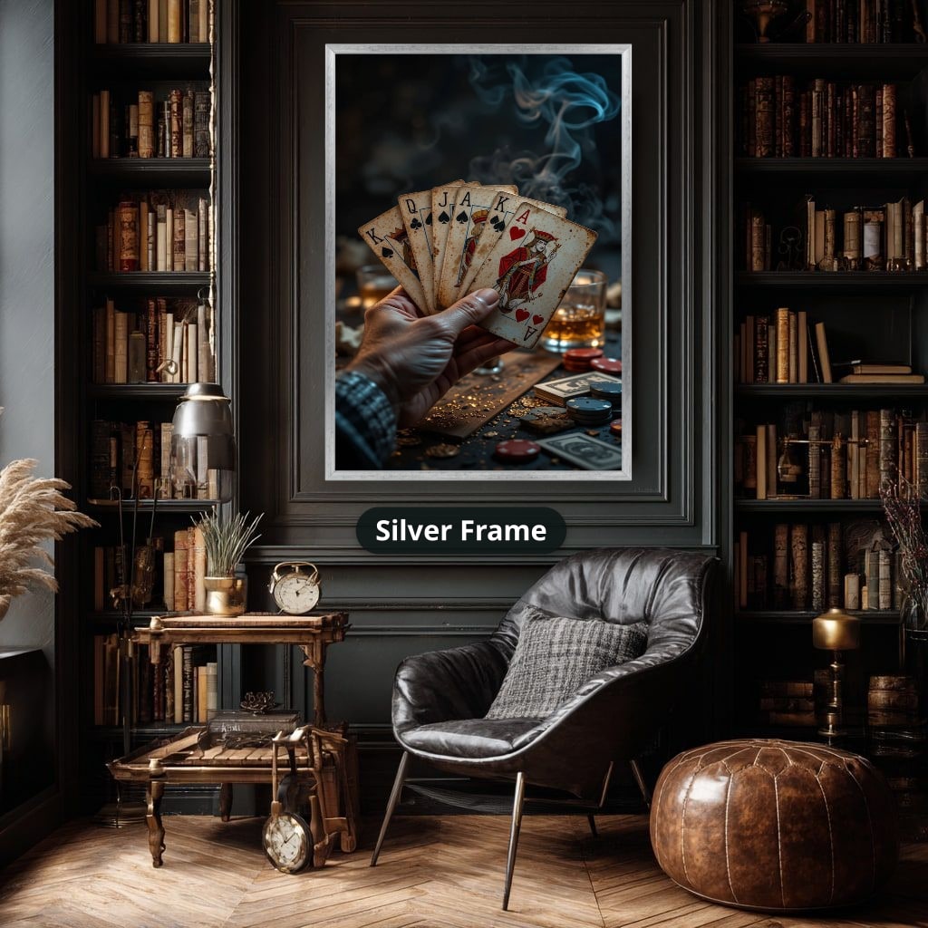 Playing Cards Fan In Smoky Casino Canvas Wall Art, Large Vertical
