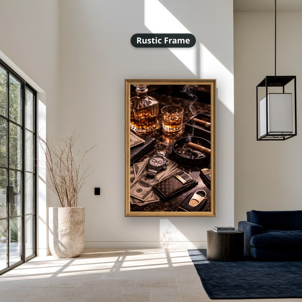 Whiskey Cigar And Luxury Desk Canvas Wall Art, Large Vertical