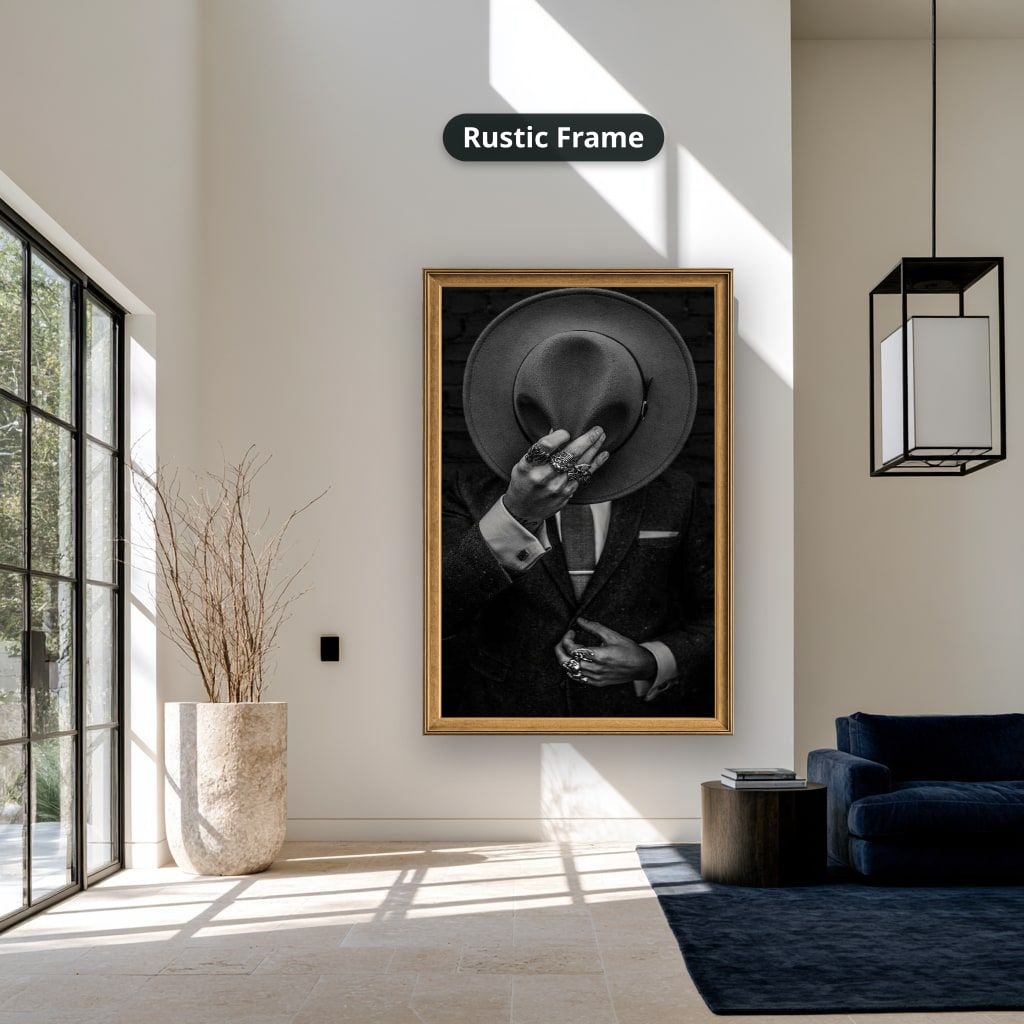 Faceless Man Holding Hat In Suit Canvas Wall Art, Large Vertical