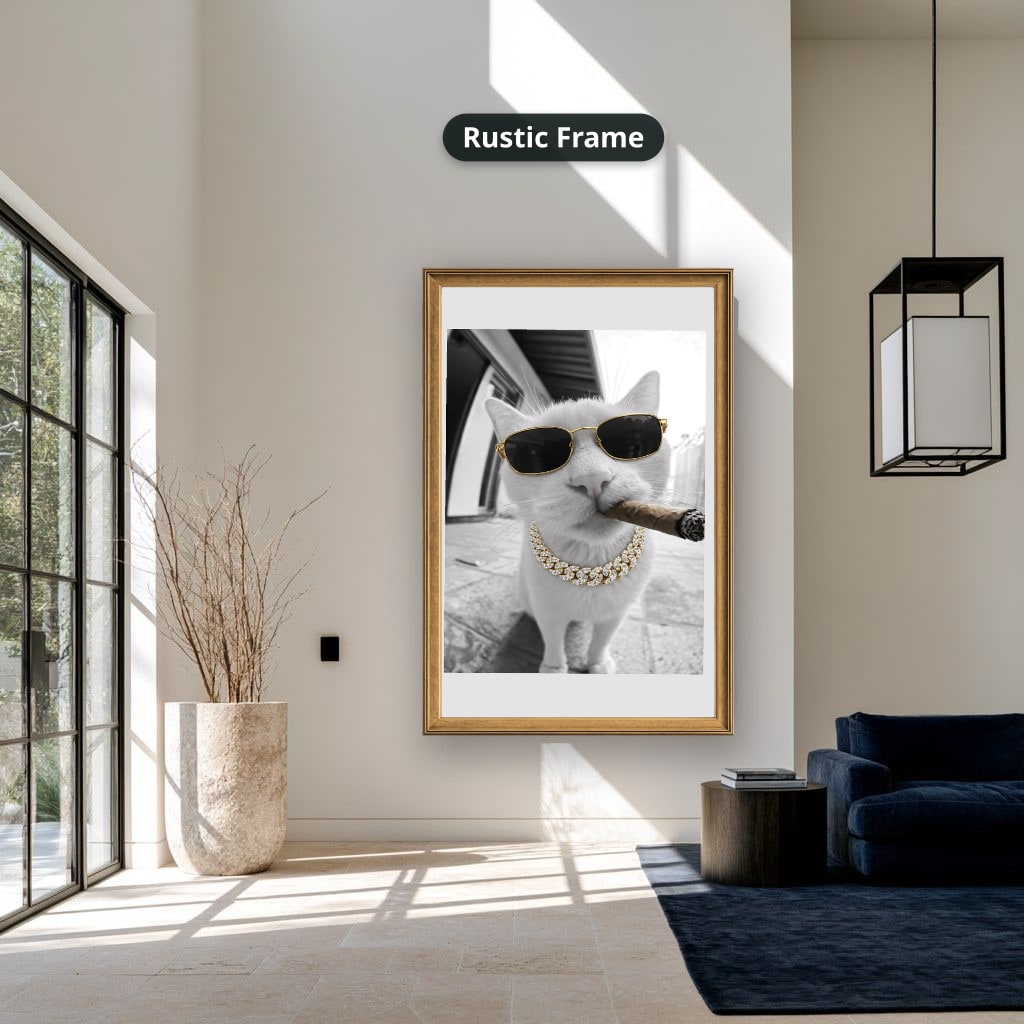 White Cat Wearing Sunglasses With Cigar Canvas Wall Art