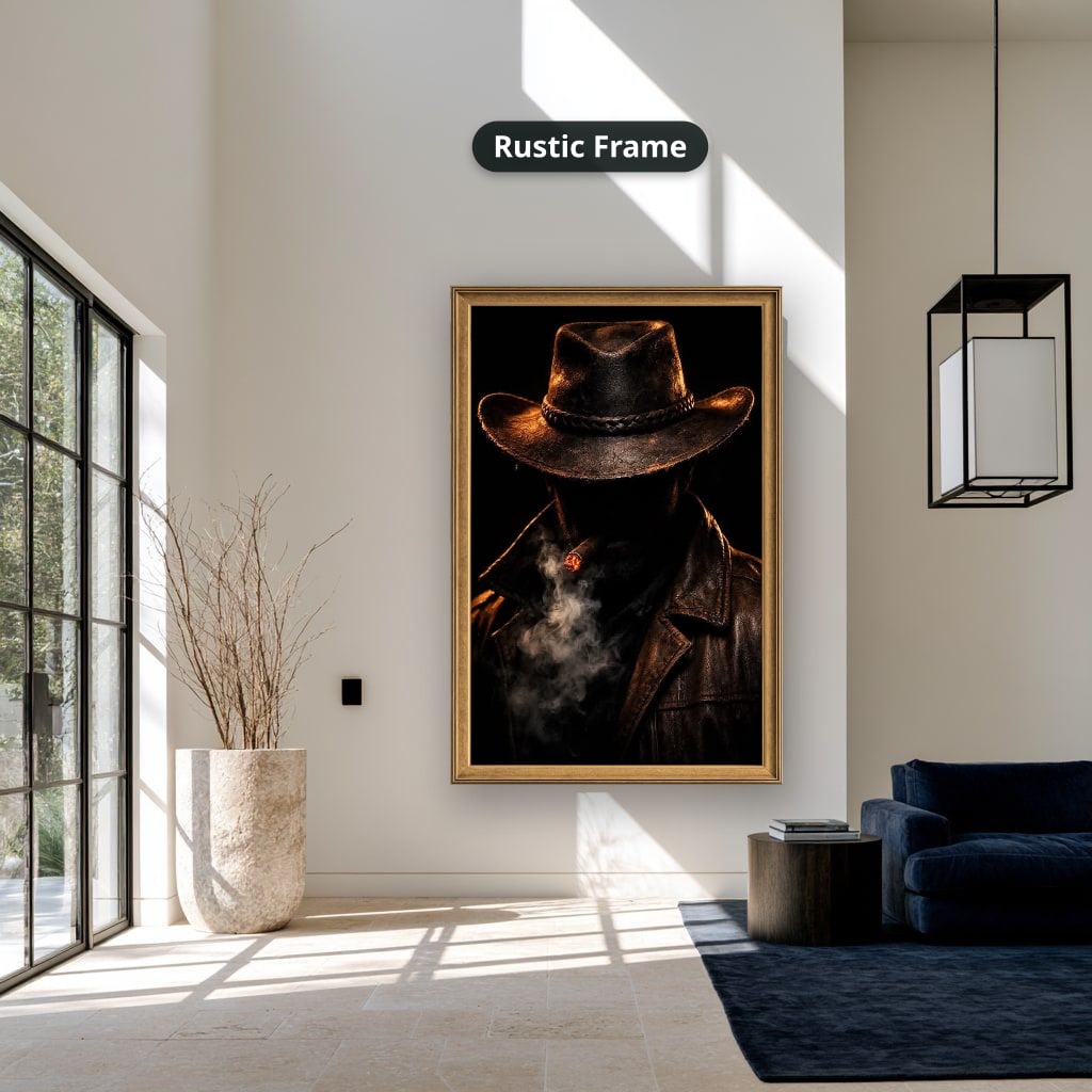 Mysterious Cowboy With Cigar Smoke Canvas Wall Art, Large Vertical