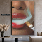 Woman Smoking Cigarette Close Up Canvas Wall Art, Large Vertical