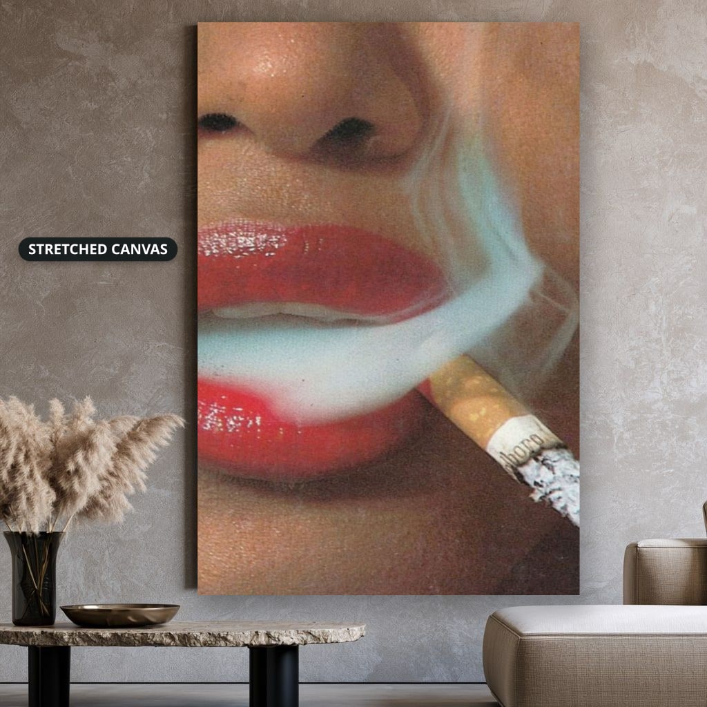 Woman Smoking Cigarette Close Up Canvas Wall Art, Large Vertical
