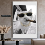 White Cat Wearing Sunglasses With Cigar Canvas Wall Art