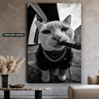 Cat Smoking Cigar In Street Canvas Wall Art, Large Vertical