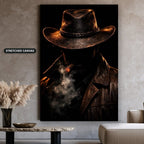 Mysterious Cowboy With Cigar Smoke Canvas Wall Art, Large Vertical