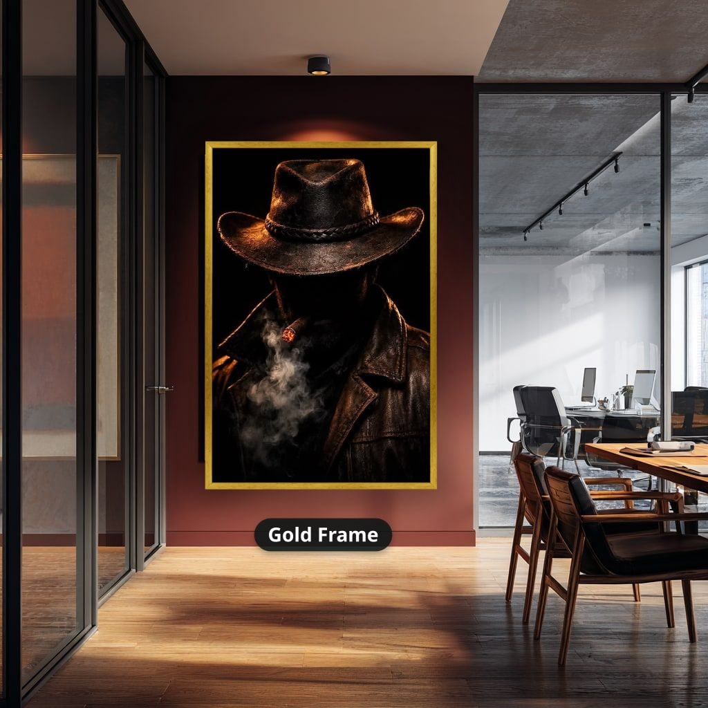 Mysterious Cowboy With Cigar Smoke Canvas Wall Art, Large Vertical
